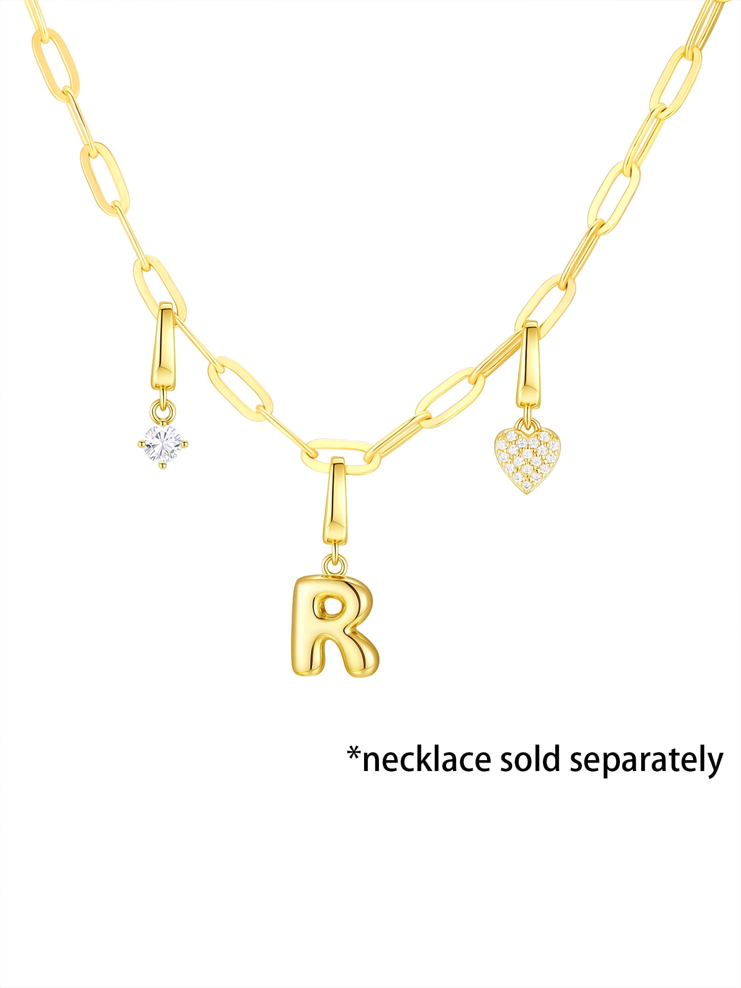 Brilliance Fine Jewelry Simulated Diamond Initial R Charm Set in 14KT Gold Plated Sterling Silver