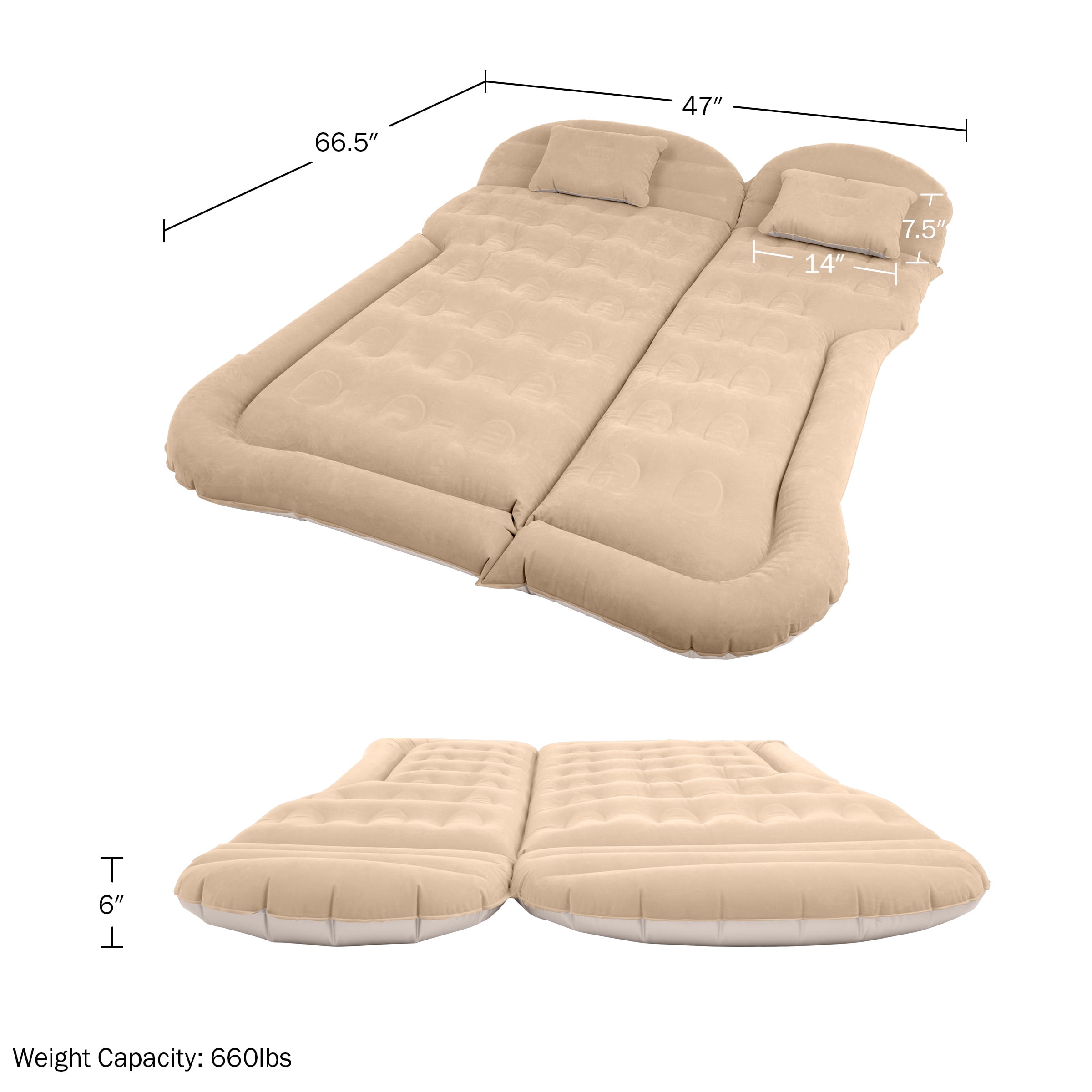 Wakeman Outdoors Inflatable Mattress - Car Air Mattress for SUV or Tent with Aux Outlet Pump, 2 Inflatable Pillows, Car Camping Gear, Beige
