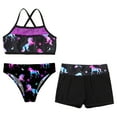 thumbnail image 3 of YONGHS Kids Girls Flower Printed Swim Trunks with Top Set Rashguard Swimsuit 3 Pieces Bathing Suit Night Pegasus-B 8, 3 of 6