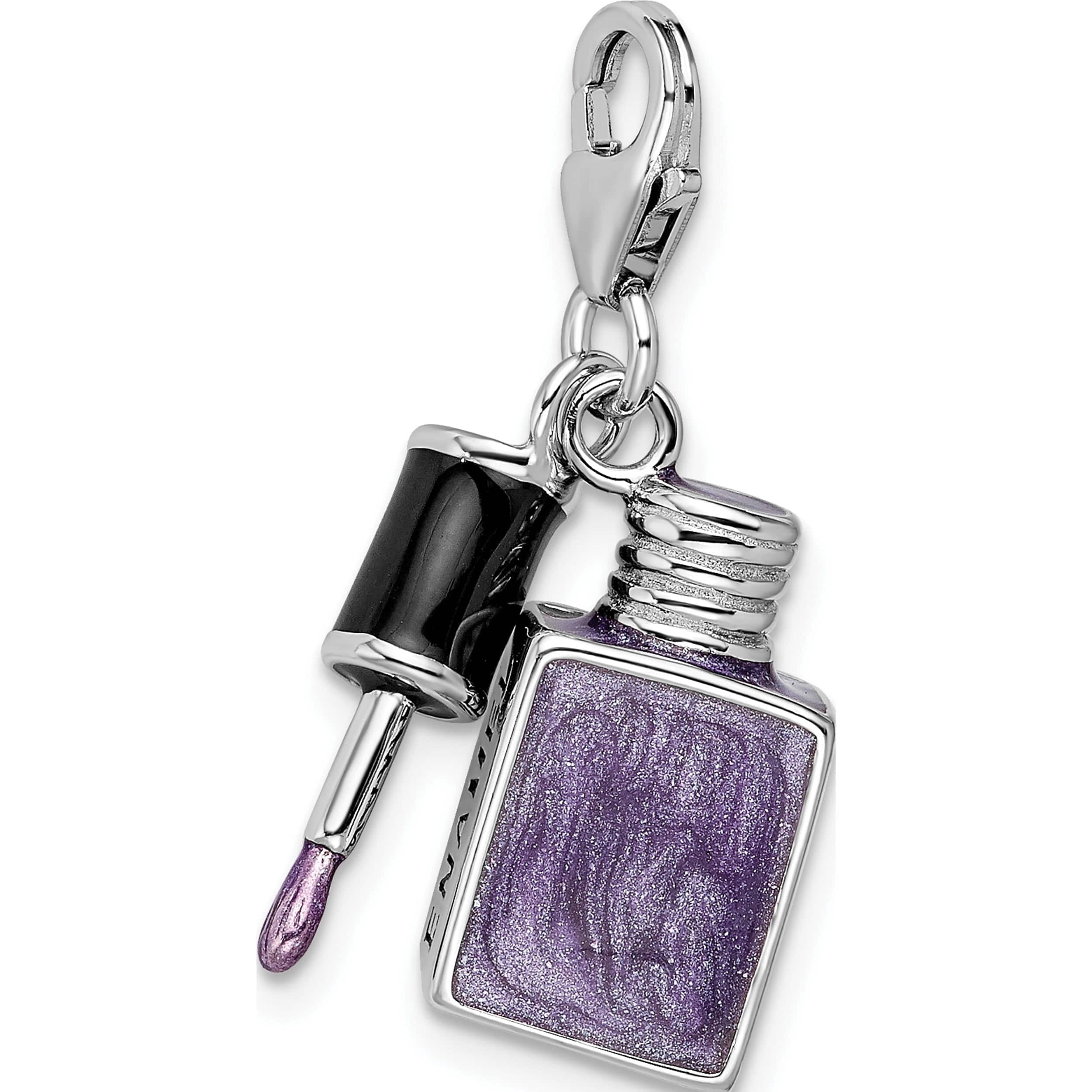 Sterling Silver Amore La Vita Rhod-Pl Enameled 3-D Nail Charm (29 X 16) Made In China qcc885