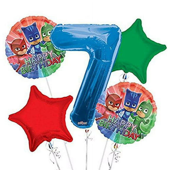 PJ Masks Balloon Bouquet 7th Birthday 5 pcs - Party Supplies