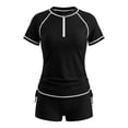 thumbnail image 6 of SGFCWSX Girls Short Sleeve Swimsuit, Kids 2 Piece Rash Guard Half-Zip UPF Sun Protection Swimwear for Beach Pool Vacation Black Size 11-12 Years, 6 of 6