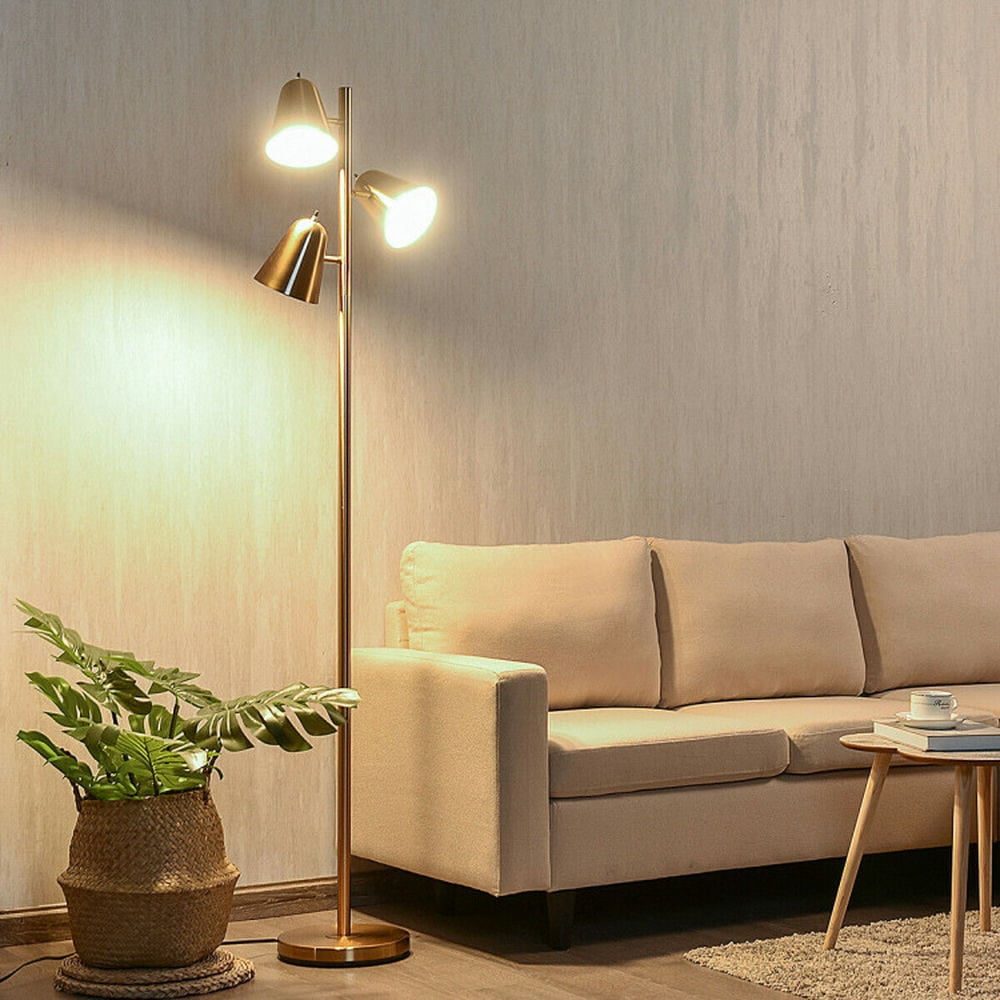 Topcobe 64" 3-Light LED Floor Lamp Reading Light for Living Room Bedroom, Standing Lamps for Bedroom Office Kid Room-Golden