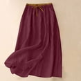 thumbnail image 3 of Busydd Women's Cotton Linen Skirt with Pockets Summer Beach Solid Color Elastic Waist Midi Skirt Comfortable Drawstring Slit Hem Long Skirts L, 3 of 9