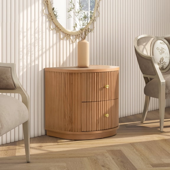 Newboti Valentine 24" 2-Drawer Storage Side Table, Natural Brown Beech Wood 479949221591422