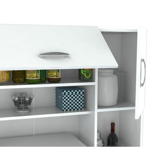 66.1" Contemporary White Melamine and Engineered Wood Kitchen Storage