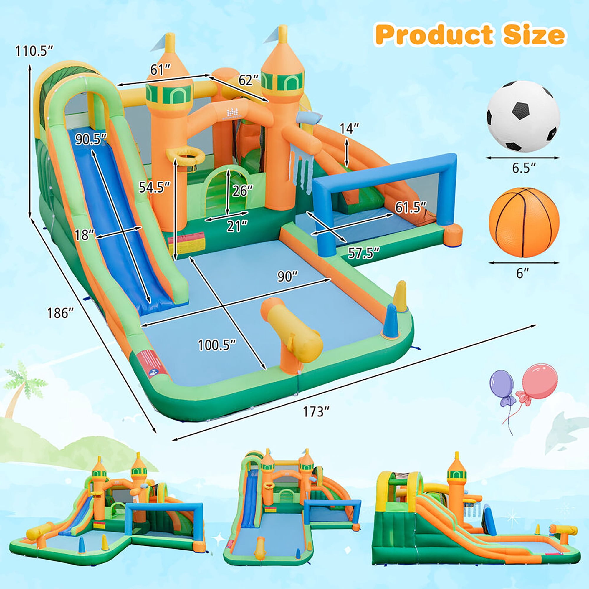 Gymax Kids Inflatable Water Slide Park w/735W Blower Basketball Rim Wet Dry Combo