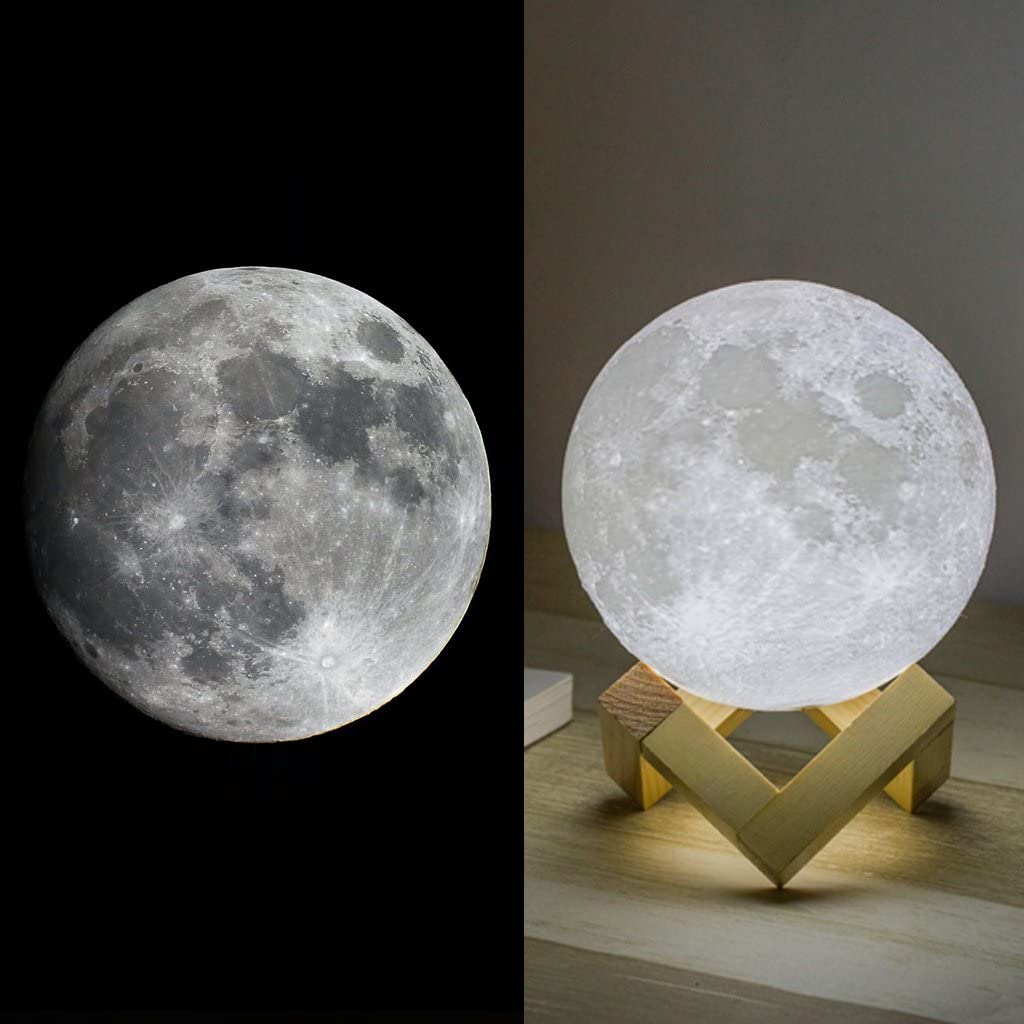 Moon Lamp Moon Light Night Light for Kids Gift for Women USB Charging and Touch Control Brightness 3D Printed Warm and Cool White Lunar Lamp(3.5In moon lamp with stand) - image 3 of 7
