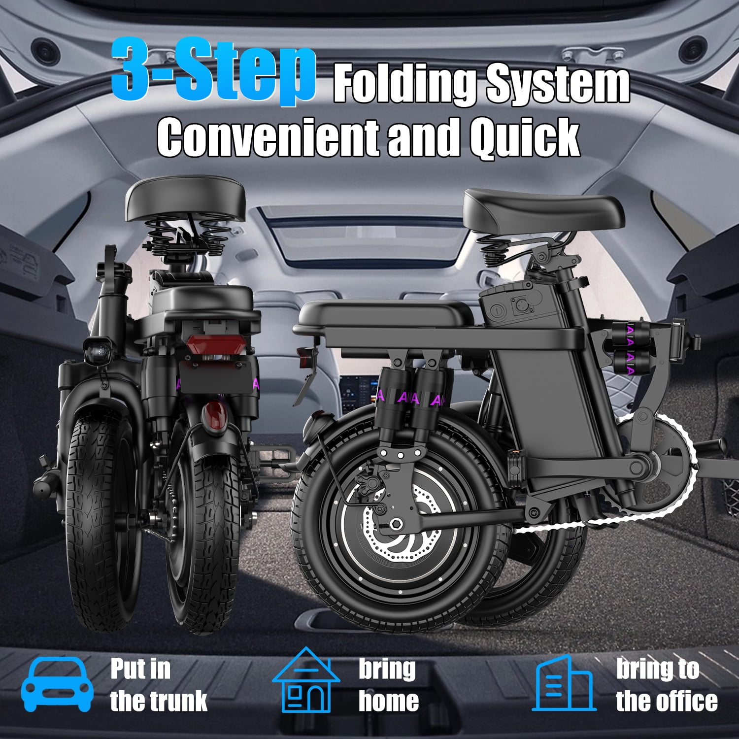 Electric Bike for Adults, Ebike, Electric Bicycle with 48V Removable Battery,14" Folding Ebike, 20MPH,30+ Miles(MAX),500W High Motor,Multi-Shock Absorption,UL 2849,Commuting Mini E Bikes
