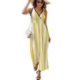 thumbnail image 2 of Yellow And White Vertical Stripes Dress Summer Street Style Bohemia Long Dresses Female Sleeveless Printed Maxi Dress, 2 of 9