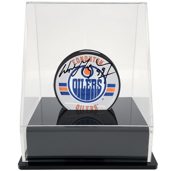 OnDisplay Deluxe UV-Protected Hockey Puck Display Case - Angle Black Base