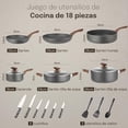 thumbnail image 2 of juego de ollas y sartenes antiadherentes, juego de ollas de granito, bateria de cocina antiadherente 18 piezas, ollas de cocina de aluminio, color gris, 2 of 4