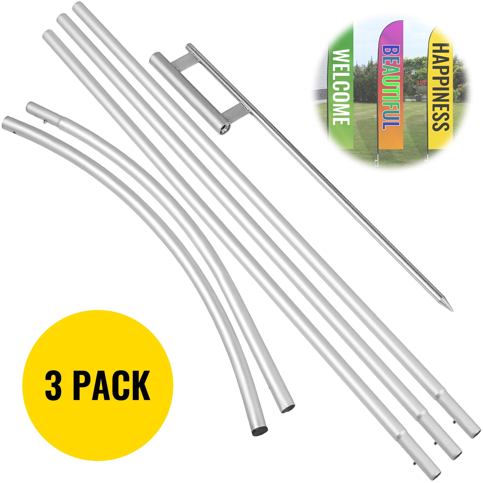 16 Heavy Duty Pole Set Wind Guard Fireworks Swooper Feather Flag Banner Kit Safety Stake 