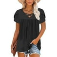 thumbnail image 4 of AherBiu Womens Short Petal Sleeve Tops Crossover V Neck Ruched Loose Summer Tunic Tops to Wear with Leggings, 4 of 5