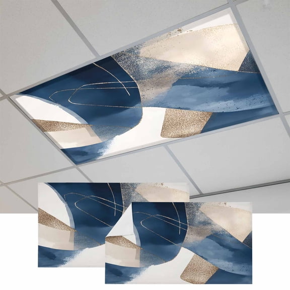 Navy Blue Geometric Magnetic Fluorescent Light Covers for Ceiling Lights 2 x 4 Feet, Abstract Art Modern Office Classroom Kitchen Drop Ceiling Light Covers Lighting Filters Shade Panel 2 Packs