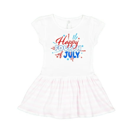 

Inktastic Happy Fourth of July- red white and blue fireworks Gift Toddler Girl Dress