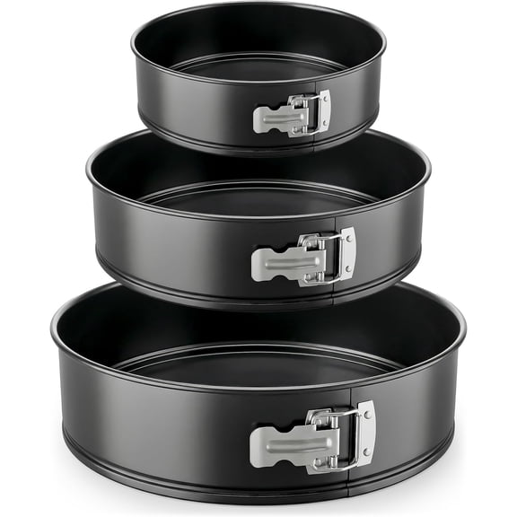 NutriChef 3-Piece Nonstick Springform Pan Set - Premium Carbon Steel Cheesecake Pans with Stainless Steel Clasp - 6", 8", 10" Sizes, Oven Safe up to 450°F - Includes 300pcs Parchment Paper (Black)