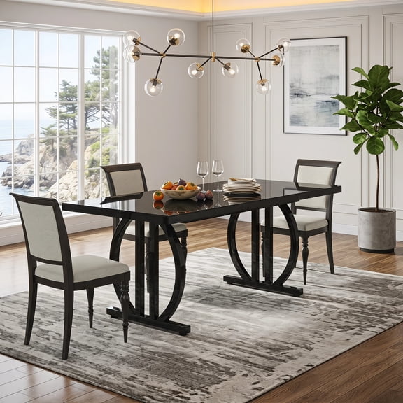 Fnova 63" Modern Dining Table for 6-8 People, Rectangular Kitchen Table with Sturdy Metal Frame, Dinner Table for Dining Room, Kitchen, Living Room, Home Office, Apartment
