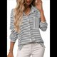 thumbnail image 1 of Camisas de Mujer con Botones, Blusas Clásicas A Rayas de Larga con Cuello y Bolsillo para Oficina. M, 1 of 9