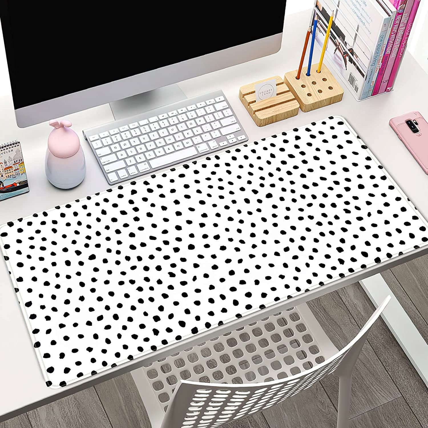 Boho Desk Mat, Polka Dot Large Mouse Pad Desk Pad Boho Desk Accessories for Women Office Decor, XXL Mousepad Long Laptop Keyboard Mouse Mat 31.5''''X15.7'''' Non-Slip Rubber Base with Stitched Edges