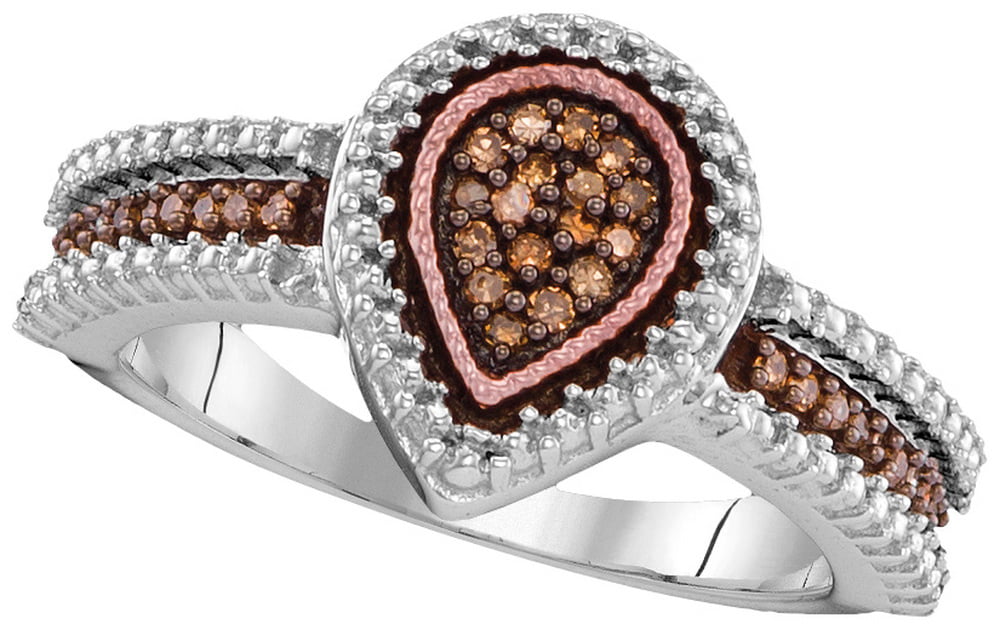 Chocolate Brown Diamond Ring .925 Sterling Silver Infinity Linked Hearts .10ct