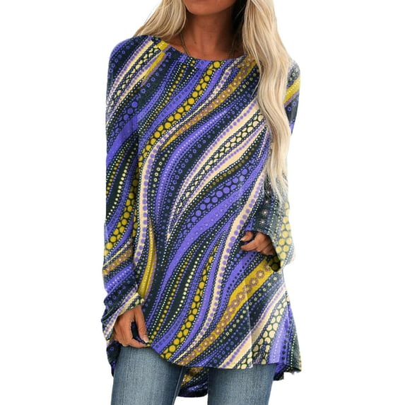 FASHIONWT Women Plus Size Striped Digital Print Long Sleeve Juniors T-Shirt Top