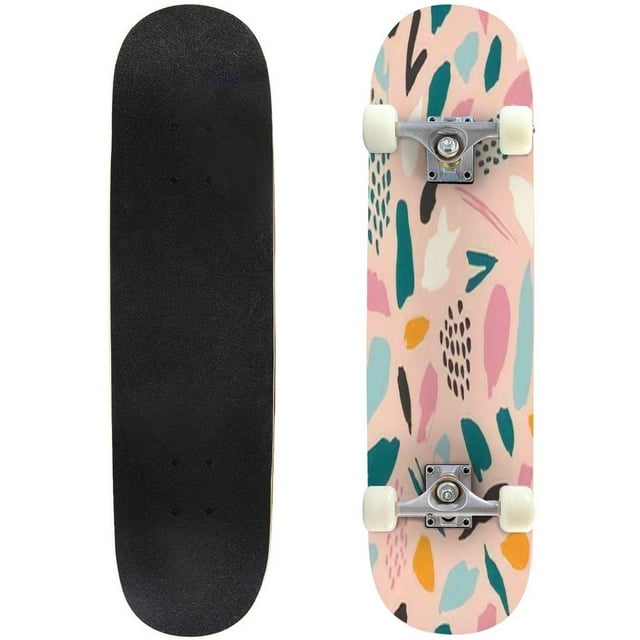 Colorful hand drawn trendy contemporary abstract shapes seamless Outdoor Skateboard Longboards 31"x8" Pro Complete Skate Board Cruiser