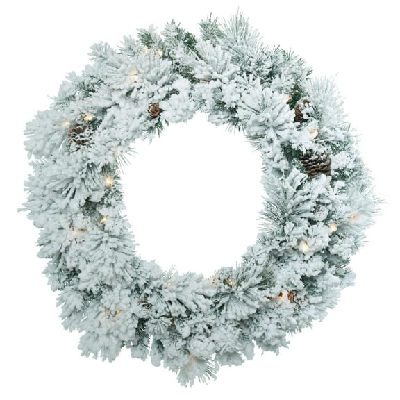 Vickerman 30" Flocked Ashton Pine Artificial Christmas Wreath, Warm White Dura-lit LED Mini Lights