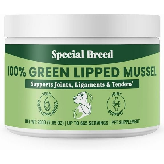 Special Breed Green Lipped Mussel Powder for Dogs & Cats - 100% New Zealand Green Lipped Mussels - Natural Hip & Joint Supplement for Joints, Tendons, Ligaments, Muscles - 200 Grams - 665 Servings