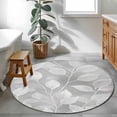 thumbnail image 4 of Silver Gray Leaves Round Area Rug 4 FT, Non Slip Indoor Outdoor Rug, Vintage Abstract Branch Botanical Washable Soft Circular Carpet Non-Shedding Floor Mat for Coffee Table Nursery Foyer Balcony, 4 of 8