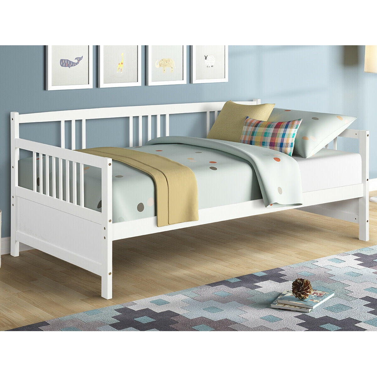 Twin Size Wooden Slats Daybed Bed with Rails