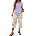 thumbnail image 3 of Capri Sets Women 2 Piece Outfits Lounge Sets Printed Capris Top Wide Leg Crop Pants Travel Beach Vacation Clothes, 3 of 6