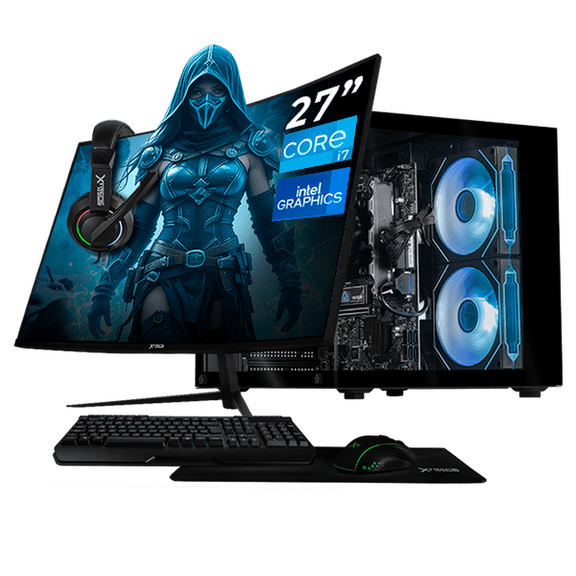 Computadora Escritorio Completa Xtreme PC Gaming Intel Core i7 12700 16GB SSD 500GB Monitor Curvo 27 100Hz WIFI Black juegos casuales, trabajo y estudio