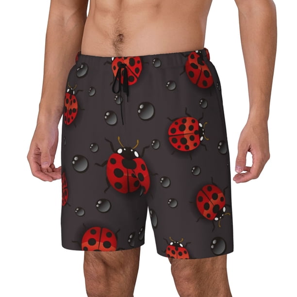 Balery Red Ladybugs Bañador para hombre, shorts de playa de secado rápido con entrepierna y forro de compresión-Large
