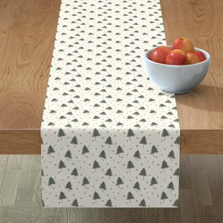

Cotton Sateen Table Runner 90 - Boho Winter Christmas Trees Green Cream Small Star Woodland Holiday Print Custom Table Linens by Spoonflower