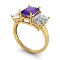 4.0ct emerald cut purple natural amethyst 18k yellow gold 3 stone Bridal Wedding Engagement Promise Anniversary Ring for Women size 10.5