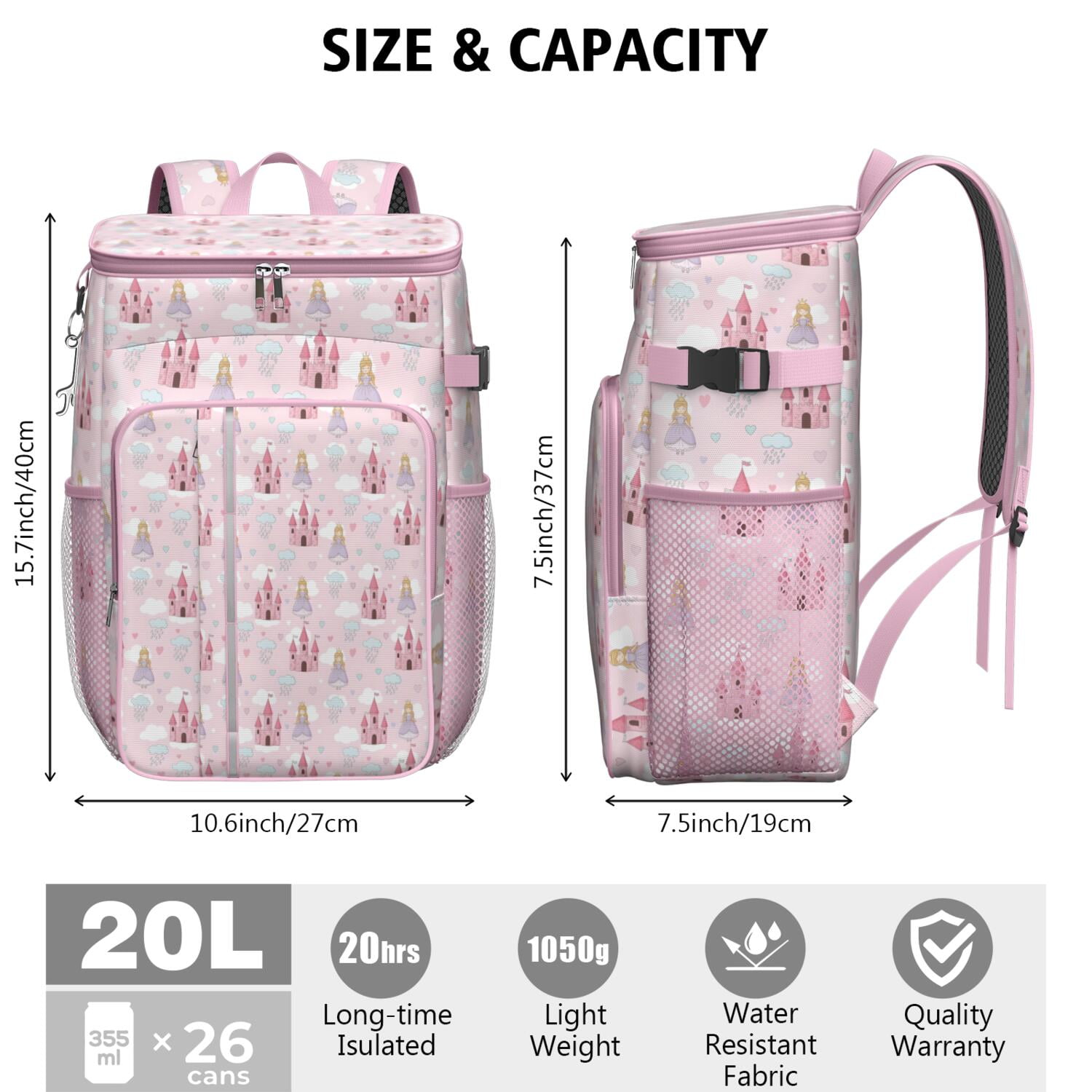 Travel Cooler Bag - Princess Castle Cloud Pattern Camping Beer Cooler Backpack with Bottle Opener- Waterproof Insulated Picnic Backpacks - Cooler Bag for Beach