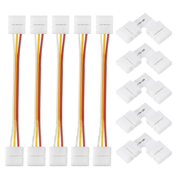 Kit de conector LED de 3 pines de 10 mm de Uxcell, incluye puente de tira a tira, conector en L