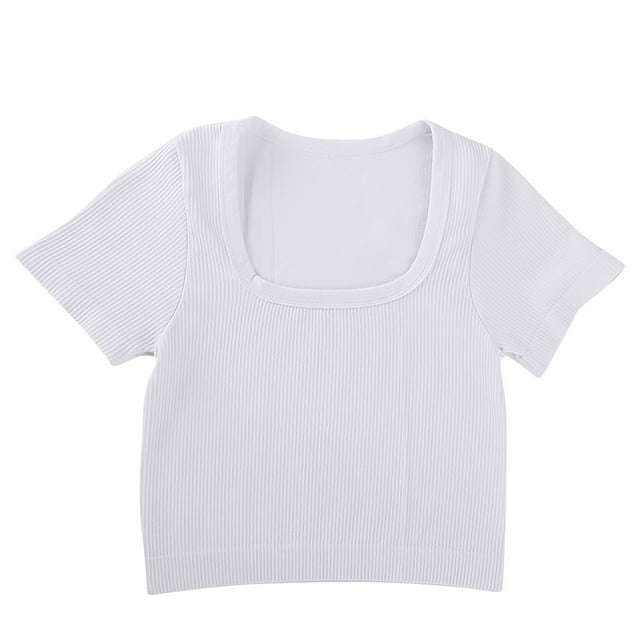 Blouses for Women Ribbed Short Sleeve Loose Tunic Top