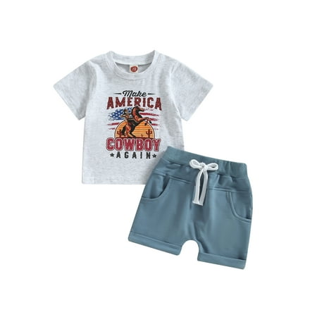 

Xsylife Baby Boys Shorts Set Short Sleeve Cow/Horse Print T-shirt with Elastic Waist Shorts Summer Outfit