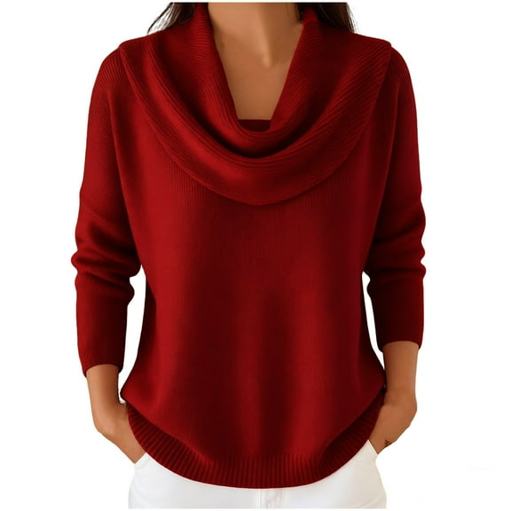 hotojiny Fall Sweaters for Women Casual Solid Color Cowl Neck Long Sleeve Knit Sweaters Lightweight Loose Warm Pullover