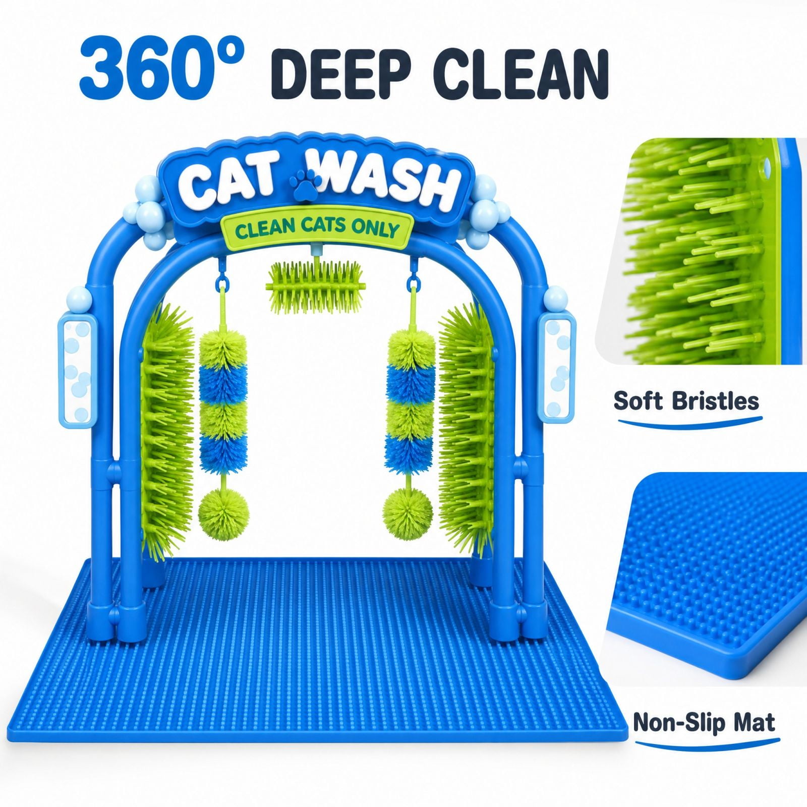 The Cat Wash, Cat Wash Station, Pet Bathing Table Self-Service Cats Comb Brush for Shedding, Hair Catcher Grooming Tool with Sturdy Base, Easy to Use for Most Cats