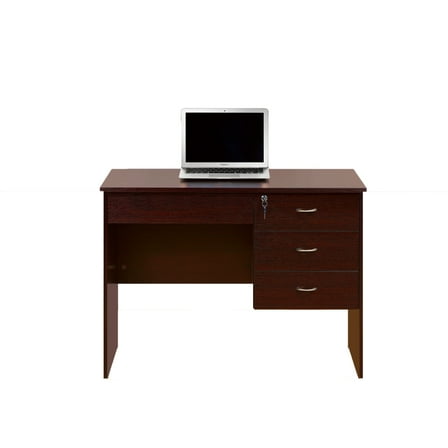 Student Desk Office Desk Three Drawers Metal Rod Handle Mahogany