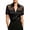 Black(Women Tops), variant on Womens Satin Short Sleeve Blouse, Sheer Mesh Panel Button Down Shirt, Elegant Business Top