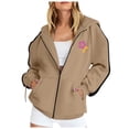 thumbnail image 3 of UngA Womens Zip Up Hoodies Long Sleeve Fall Lightweight Hooded Sweatshirt Oversized Fleece Jacket With Pockets Khaki,M, 3 of 5