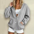 thumbnail image 2 of JJHGVB Women's V-neck Button Down Sweatshirt Comfort Soft No Hood Open Front Sweatshirt Oversized Sweatshirts Tunic Sweatshirt Button Up with Snap Button Long Sleeve Fall Sweaters for Women Gray L, 2 of 8