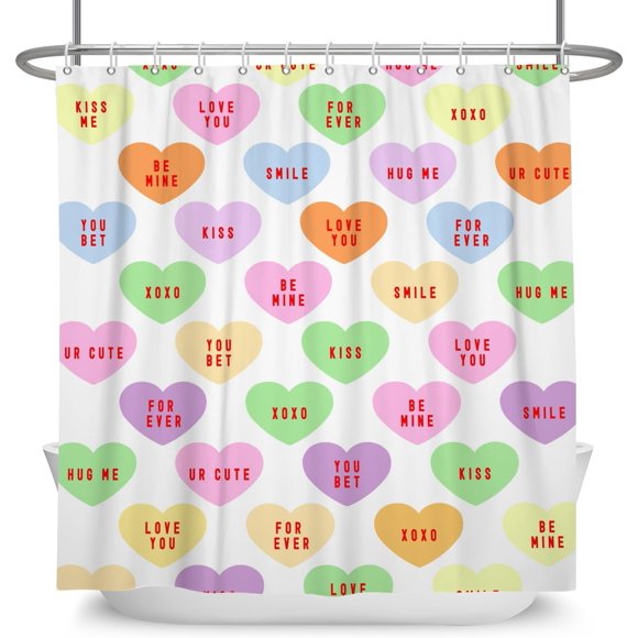 Rideau de Douche de la Saint-Valentin Cœur Coloré Je t'Aime Rideau de Douche Cœur Romantique Décoration de Salle de Bain Petit Cœur Ensembles de Rideaux de Douche Salle de Bain Extra Long 72x72 Po avec 12 Crochets