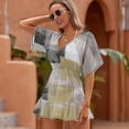 thumbnail image 2 of Abstract Gray Gold Paisley Beach Cover Ups Women V Neck Short Sleeve Dress Coverups Beachwear, 2 of 6