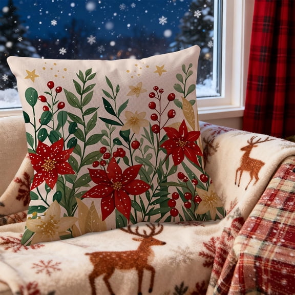 Uutvery Christmas Printed Pillow Cover,Christmas Theme 17.72x17.72 Inches,Xmas Snowflake Tree Pillow Cover,Merry Christmas Farmhouse Decor,Winter Decor Pillows for Home Couch Bed Living Room
