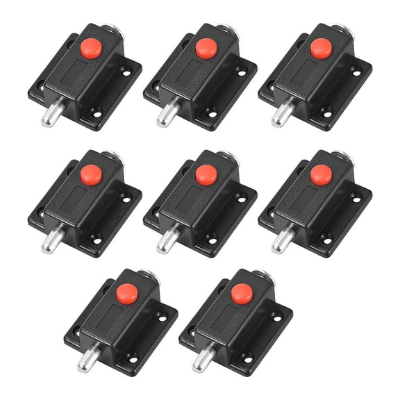 Door Bolt Lock, 2-inch Plastic Sliding Barrel Keyless Latch with Switch Button 8 Pcs (Black)
